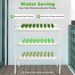 Hydroponisk dyrkningsanlæg - Havekit - 3 niveauer - 90 plantepladser - Fritstående - EU-stik - 102×40×100 cm - Hvid