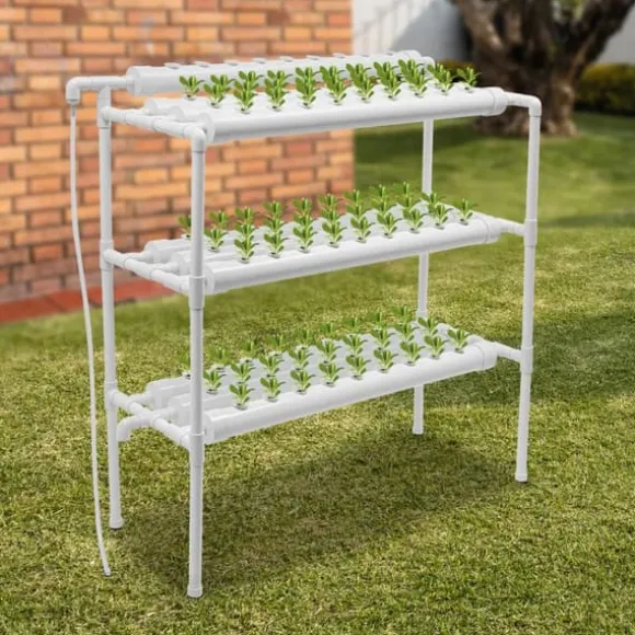 Hydroponisk dyrkningsanlæg - Havekit - 3 niveauer - 90 plantepladser - Fritstående - EU-stik - 102×40×100 cm - Hvid