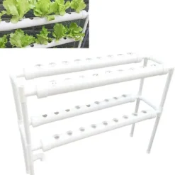 Hydroponisk dyrkningsanlæg - 2-lags NFT rørkit - 72 huller - 32 mm huldiameter - 220V/50Hz - Altan - Uden vandtank - Hvid