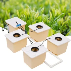 Hydroponisk dyrkningsanlæg - 4-spands drypvandingskit indendørs - Hver spand 11 L - Pumpe 220–240 V/50 Hz - 4 W - 300 L/t - PP-plast