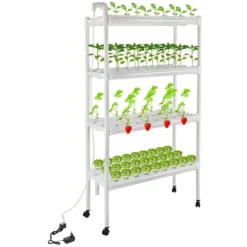 Hydroponisk dyrkningsanlæg - Plantningssæt - 4 lag, 108 pladser - Med timer og vandpumpe - PVC - Til salat, raps og rødbeder