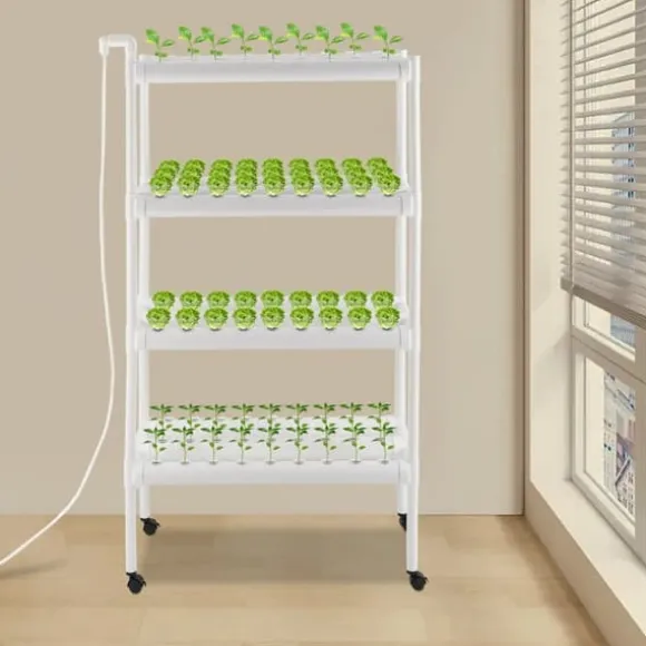 Hydroponisk dyrkningsanlæg - Plantningssæt - 4 lag, 108 pladser - Med timer og vandpumpe - PVC - Til salat, raps og rødbeder