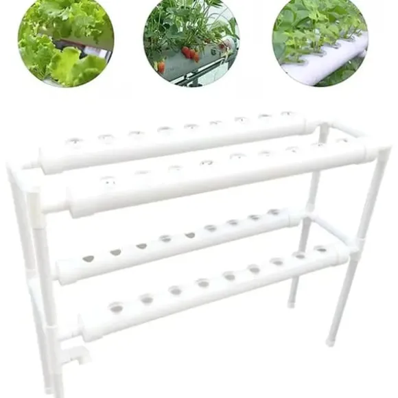 Hydroponisk Dyrkningssæt - Hydroponisk Plantesystem - 2 Niveauer - 72 Plantepladser - Vandingssystem - Hvid
