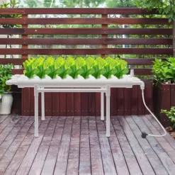 Hydroponisk dyrkningssæt - Hydroponisk system - 4 rør - 36 plantehuller - Enkelt lag - Til grøntsager, urter, blomster - Hvid
