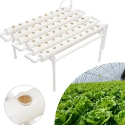 Hydroponisk dyrkningssæt - 6-rørssystem - 54 plantepladser - 1 lag - PVC - Komplet sæt - Hvid