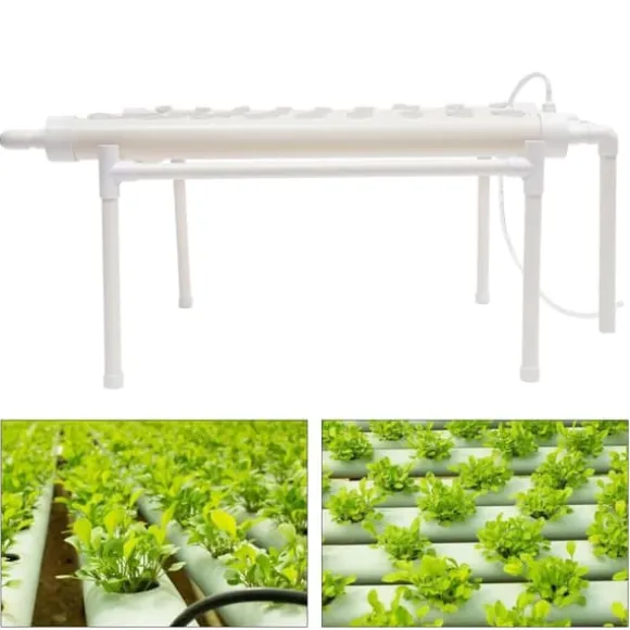 Hydroponisk dyrkningssæt - 6-rørssystem - 54 plantepladser - 1 lag - PVC - Komplet sæt - Hvid