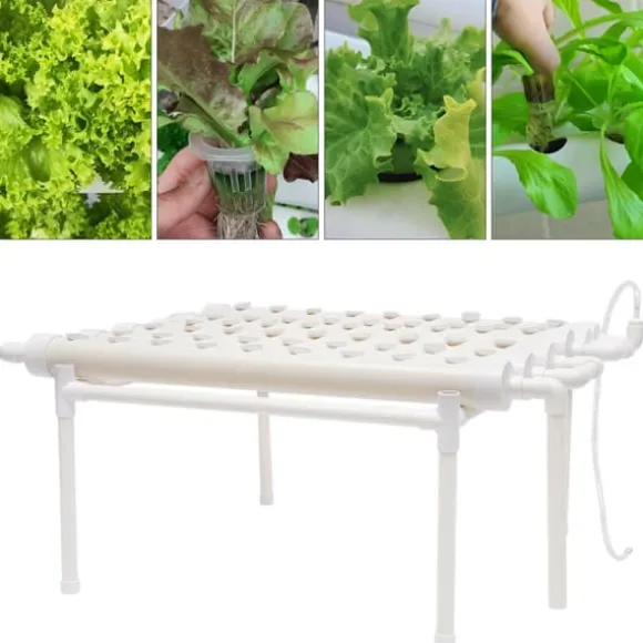 Hydroponisk dyrkningssæt - 6-rørssystem - 54 plantepladser - 1 lag - PVC - Komplet sæt - Hvid