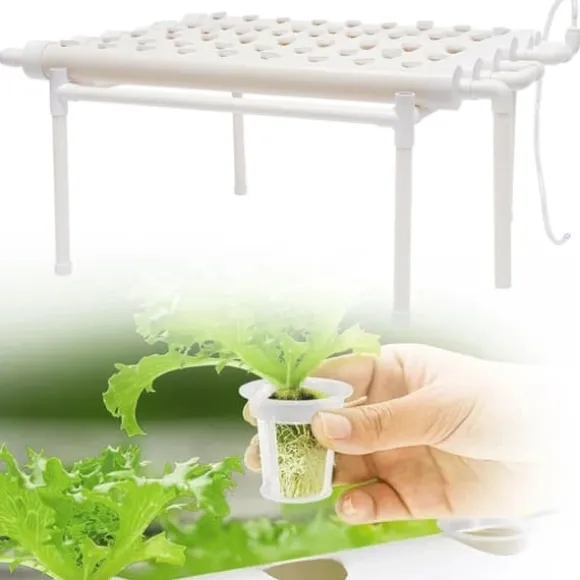 Hydroponisk dyrkningssæt - 6-rørssystem - 54 plantepladser - 1 lag - PVC - Komplet sæt - Hvid