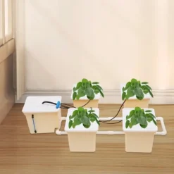 Hydroponisk Dyrkningssæt - 4-Spands System - Pumpe 300 l/t - 11 l Spande - Komplet Sæt - Til Indendørs/Udendørs