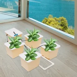 Hydroponisk Dyrkningssæt - 4-Spands System - Pumpe 300 l/t - 11 l Spande - Komplet Sæt - Til Indendørs/Udendørs
