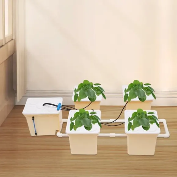 Hydroponisk Dyrkningssæt - 4-Spands System - Pumpe 300 l/t - 11 l Spande - Komplet Sæt - Til Indendørs/Udendørs