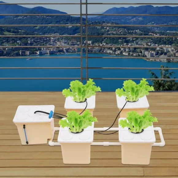 Hydroponisk Dyrkningssæt - 4-Spands System - Pumpe 300 l/t - 11 l Spande - Komplet Sæt - Til Indendørs/Udendørs