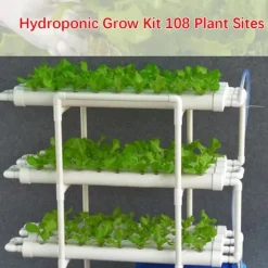 Hydroponisk dyrkningssæt - 3-lags system - 108 plantehuller - PVC-U - Rør Ø 6,3 cm - Hul Ø 3,2 cm - Slange 1,2 m - Hvid