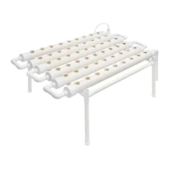 Hydroponisk dyrkningssæt - 1-lags rørsystem - 54 plantepladser - PVC-U - Rør Ø 6,3 cm, Hul Ø 3,2 cm - Vandsparende - Lysegrå