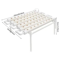 Hydroponisk dyrkningssæt - 1-lags rørsystem - 54 plantepladser - PVC-U - Rør Ø 6,3 cm, Hul Ø 3,2 cm - Vandsparende - Lysegrå