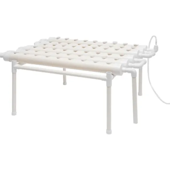 Hydroponisk dyrkningssæt - 1-lags rørsystem - 54 plantepladser - PVC-U - Rør Ø 6,3 cm, Hul Ø 3,2 cm - Vandsparende - Lysegrå