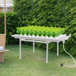 Hydroponisk dyrkningssæt - 1-lags rørsystem - 54 plantepladser - PVC-U - Rør Ø 6,3 cm, Hul Ø 3,2 cm - Vandsparende - Lysegrå