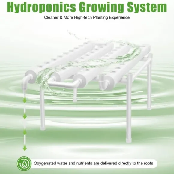 Hydroponisk dyrkningssæt - 1-lags rørsystem - 54 plantepladser - PVC-U - Rør Ø 6,3 cm, Hul Ø 3,2 cm - Vandsparende - Lysegrå