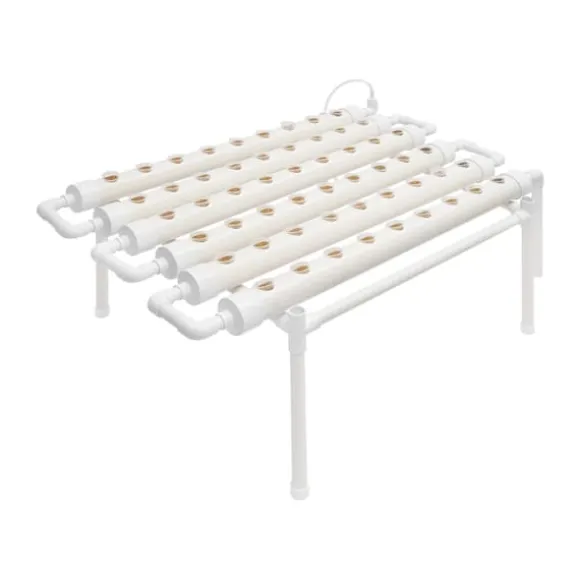 Hydroponisk dyrkningssæt - 1-lags rørsystem - 54 plantepladser - PVC-U - Rør Ø 6,3 cm, Hul Ø 3,2 cm - Vandsparende - Lysegrå