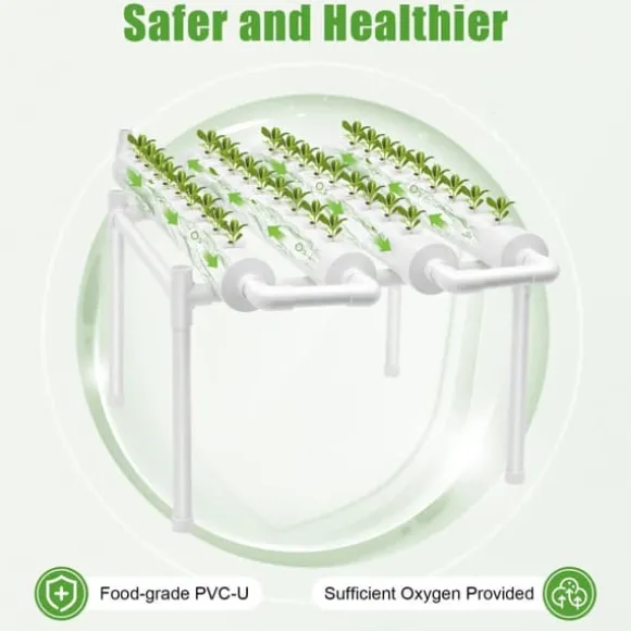 Hydroponisk dyrkningssæt - 1-lags system - 4 rør - 36 plantehuller - Rør Ø 6,3 cm - Hul Ø 3,2 cm - Plast - Hvid