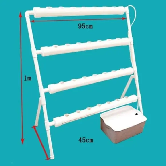 Hydroponisk dyrkningssæt - Rørsystem i PVC - Med 36 Plantepladser - Diameter 32 mm - Størrelse 95×45×100 cm - Spænding 220 V/50 Hz - Uden Beholder