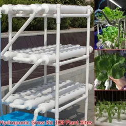 Hydroponisk dyrkningssæt - Rørsystem til planter - 90 plantehuller - 3 lag - PVC-U - Rør Ø 6,3 cm - Hul Ø 3,2 cm - Lysegrå