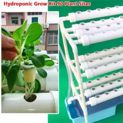 Hydroponisk dyrkningssæt - Rørsystem til planter - 90 plantehuller - 3 lag - PVC-U - Rør Ø 6,3 cm - Hul Ø 3,2 cm - Lysegrå
