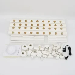 Hydroponisk dyrkningssæt - 1-lags system - 36 plantepladser - 4 rør Ø6,3 cm - Huldiameter 3,2 cm - PVC-U - Med vandpumpe - Hvid