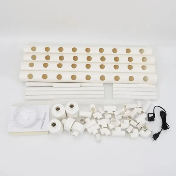 Hydroponisk dyrkningssæt - 1-lags system - 36 plantepladser - 4 rør Ø6,3 cm - Huldiameter 3,2 cm - PVC-U - Med vandpumpe - Hvid