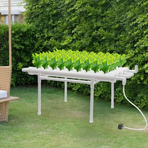 Hydroponisk Dyrkningssæt - 1-Lags System - 36 Plantehuller - PVC-U - Huldiameter 3,2 cm - Rør Ø 6,3 cm - Hvid