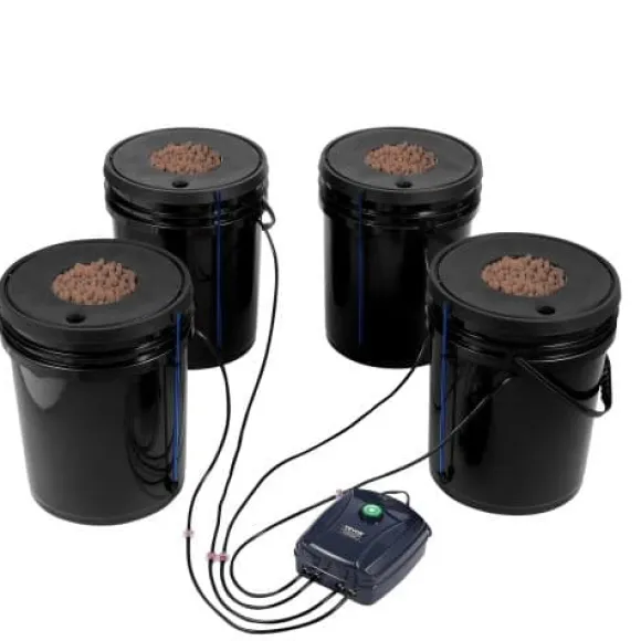 Hydroponisk dyrkningssystem, Deep Water Culture 4 spande, 30x30x38 cm, sort, PP-materiale