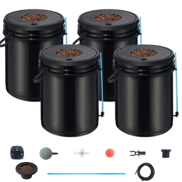 Hydroponisk dyrkningssystem, Deep Water Culture 4 spande, 30x30x38 cm, sort, PP-materiale