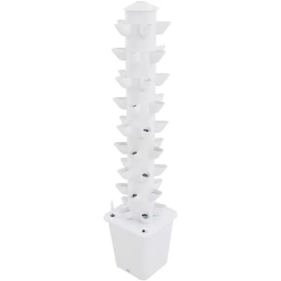 Hydroponisk dyrkningssystem - Vertikalt tårn - 45 plantehuller - 115 cm - Børsteløs DC-pumpe - 95–245 V EU/US-stik - PP-plast - Hvid