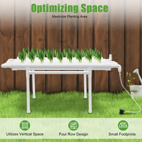 Hydroponisk dyrkningssystem - NFT rørkit - 1 Niveau - 36 Plantehuller - 4 Rør - PVC-U - Rør Ø6,3 cm - Hulafstand 8 cm - Hvid
