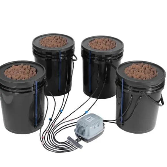 Hydroponisk dyrkningssystem, Deep Water Culture 4 spande 30x30x38 cm, Sort, PP-materiale