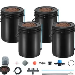 Hydroponisk dyrkningssystem, Deep Water Culture 4 spande 30x30x38 cm, Sort, PP-materiale