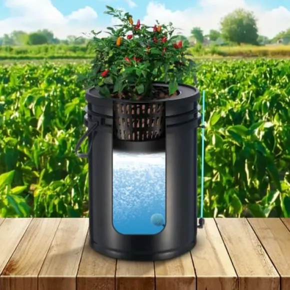 Hydroponisk dyrkningssystem, Deep Water Culture 4 spande 30x30x38 cm, Sort, PP-materiale