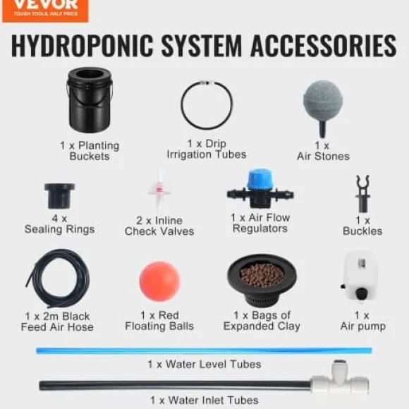 Hydroponisk dyrkningssystem, 5-gallon deep water culture, 30x30x38 cm, sort, PP-materiale