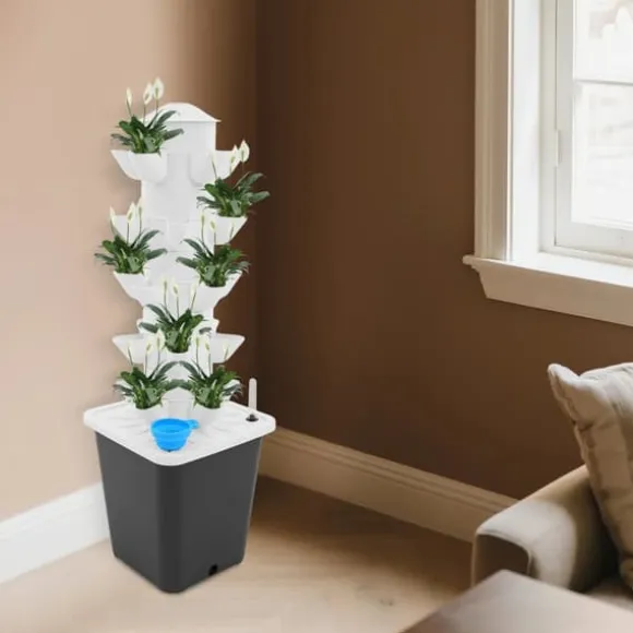 Hydroponisk dyrkningstårn - Vertikalt indendørs system - 5 etager - 25 plantehuller - EU-stik - Blå