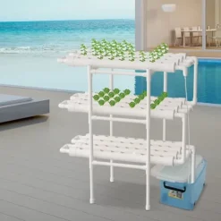 Hydroponisk grøntsagsdyrkningskit, 3 lag, 108 plantepladser, PVC-materiale, jordløs system, kompakt design
