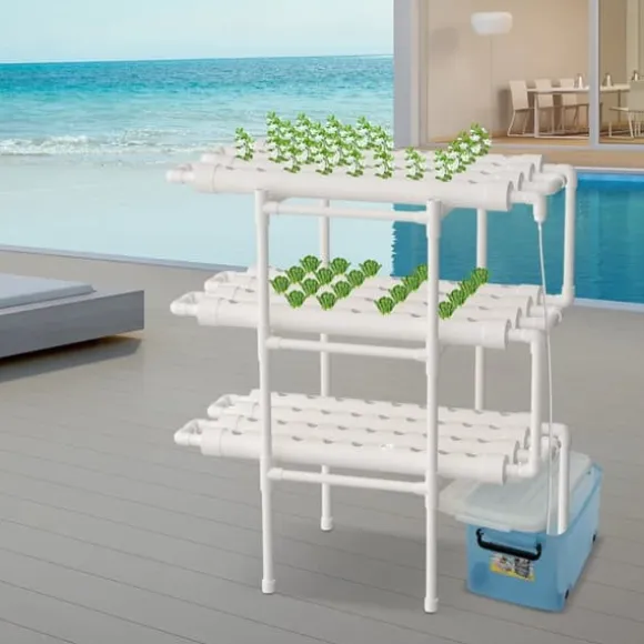 Hydroponisk grøntsagsdyrkningskit, 3 lag, 108 plantepladser, PVC-materiale, jordløs system, kompakt design