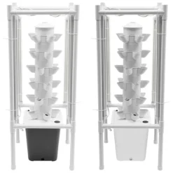 Hydroponisk havesystem - Vertikalt dyrkningstårn - 30 Plantehuller - 6 Lag - 4 Vækstlamper - 10 L Vandtank - Størrelse 39×39×97 cm - Hvid