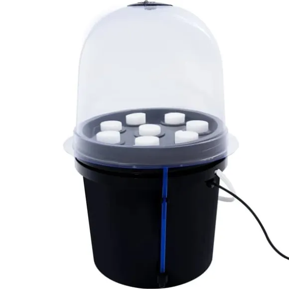 Hydroponisk kloningsmaskine - Aeroponisk formeringsboks - 8 huller - 5 l - Tågeteknologi - Rund - PP/PVC - Sort