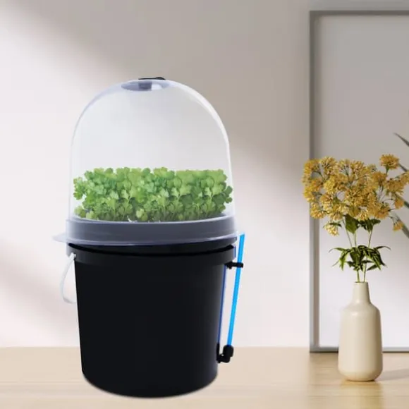 Hydroponisk kloningsmaskine - Aeroponisk formeringsboks - 8 huller - 5 l - Tågeteknologi - Rund - PP/PVC - Sort