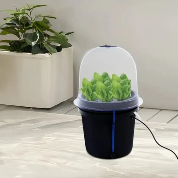 Hydroponisk kloningsmaskine - Aeroponisk formeringsboks - 8 huller - 5 l - Tågeteknologi - Rund - PP/PVC - Sort