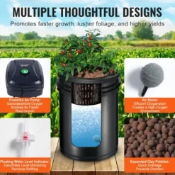 Hydroponisk system, recirkulerende Deep Water Culture 4 spande, 30x30x38 cm, sort, PP-materiale