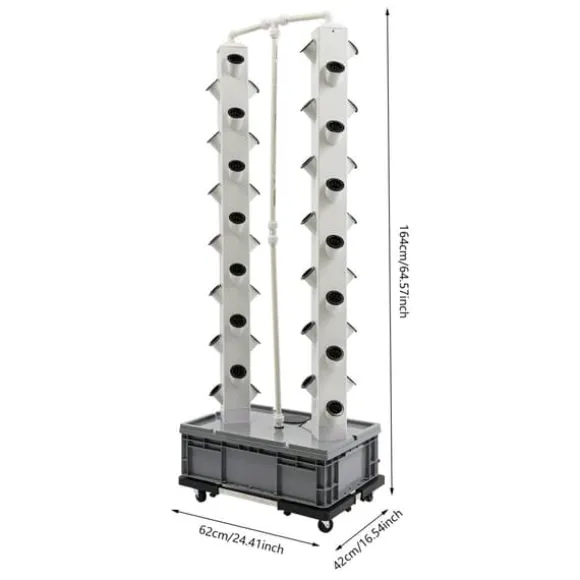 Hydroponisk Væksttårn, 56 Huller, 220V, Dimensioner 62*42*164 cm, Ledningsbaseret Strømkilde, 4 Hjul