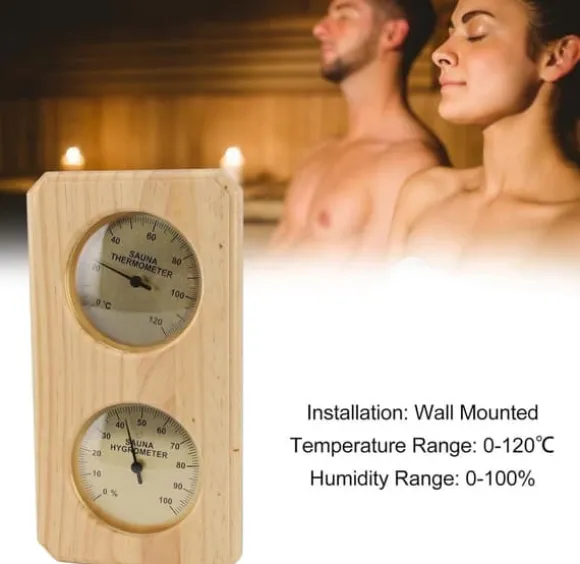Hygrometer termometer sauna to i en, indendørs fugtighed og temperaturmåling saunarum træ sauna hygrometer, egnet til hjemmesauna