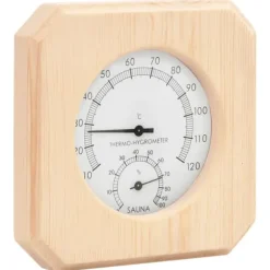 2-i-1 saunasæt med hygrometer og timeglas - Massivt fyrretræ | Farve: Naturlig | Størrelse: 15 min