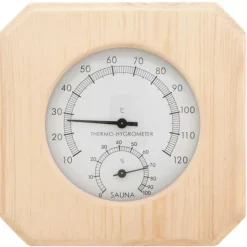 2-i-1 saunasæt med hygrometer og timeglas - Massivt fyrretræ | Farve: Naturlig | Størrelse: 15 min